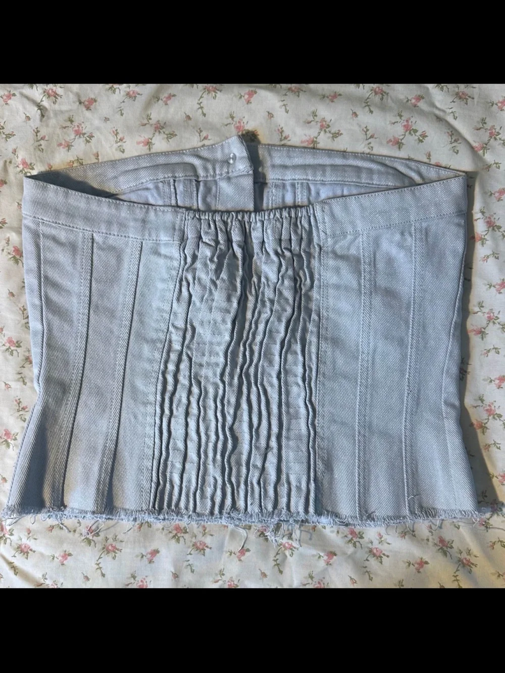 ZARA Light Gray Denim Button-Front Corset Top - Picture 2 of 3
